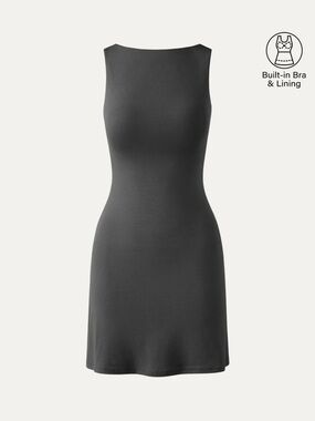 NWT OGL COOLING OPEN BACK BANDLESS BRA MINI DRESS IN CHARCOAL